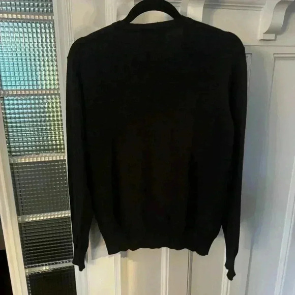 Calvin Klein Black Gray 100% Extra Fine Merino Wool V Neck Sweater Sz M - Picture 2 of 5